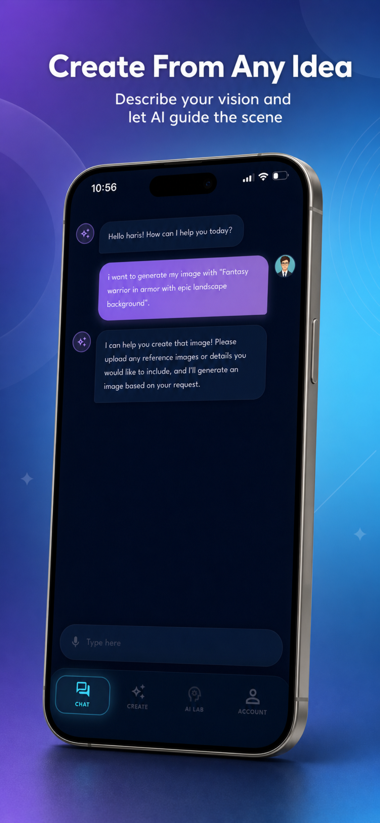 Sceniva AI chat scene generation screen